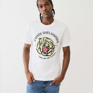 True Religion Rhinestone Embellished 100%Cotton Crew 
Neck Short Slv Graphic Tee